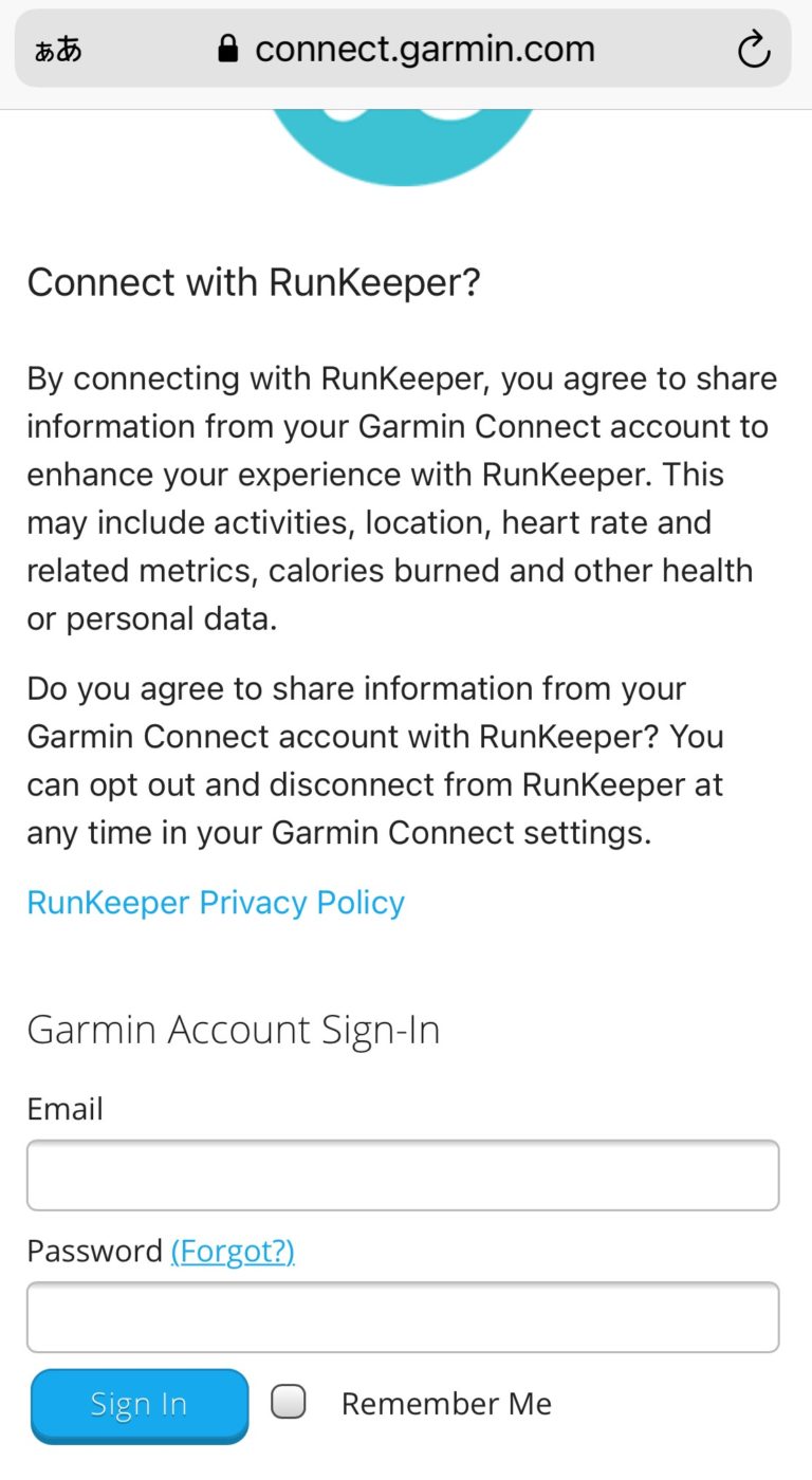 garmin connect and runkeeper